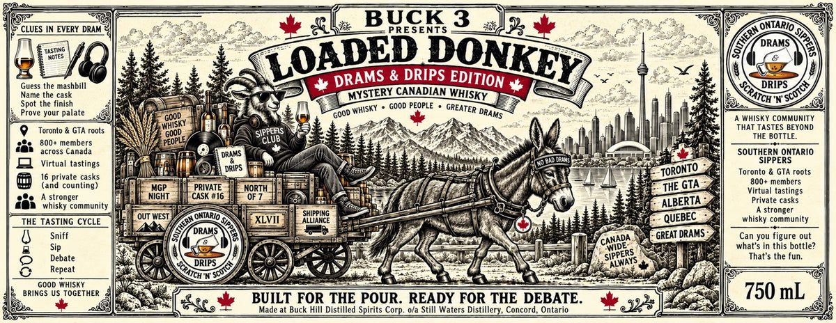 Loaded Donkey Drams and Drips Edition whisky label